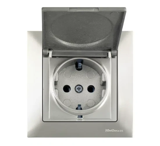 Контакт шуко единичен с капак 16А титан Candela Mutlusan.png